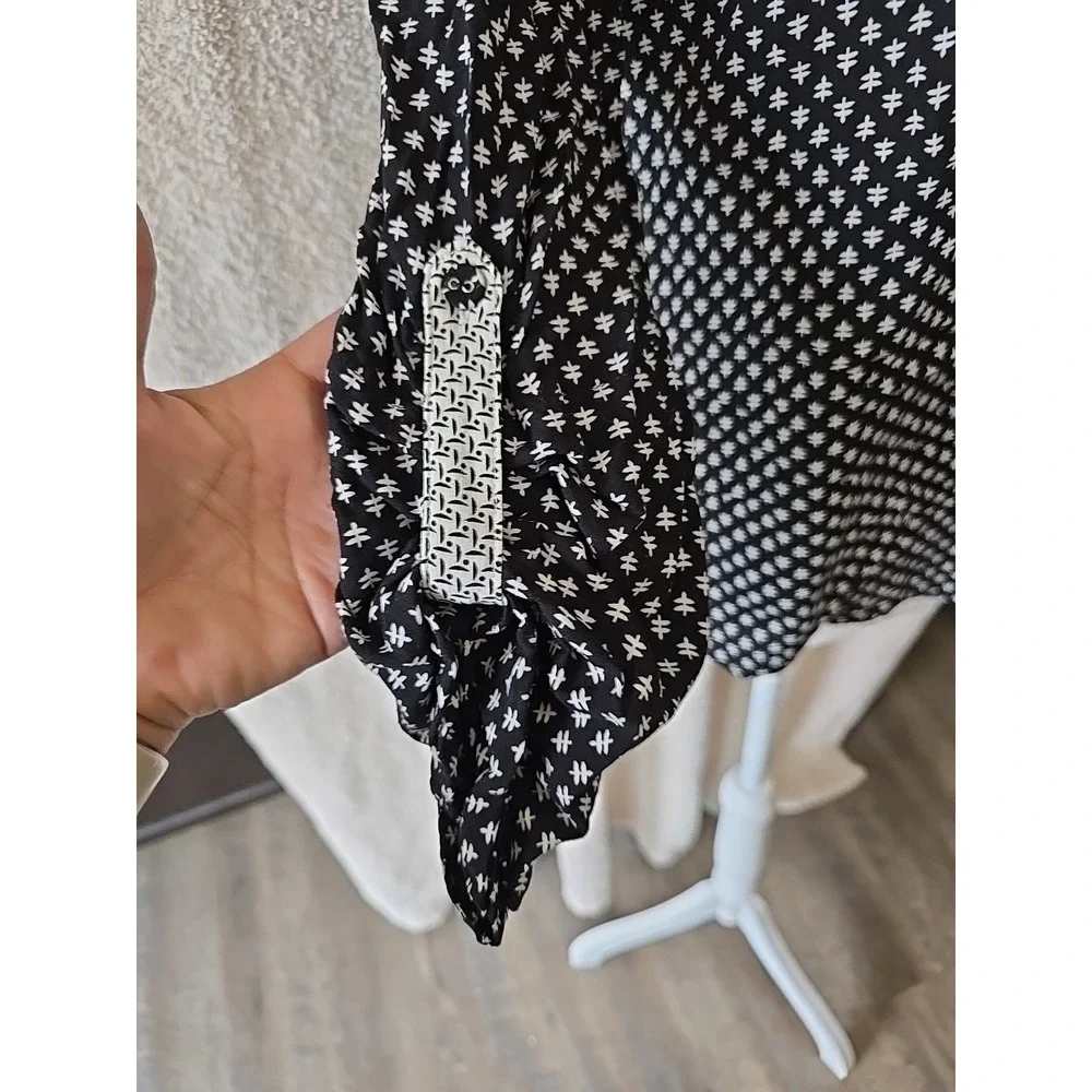 Skies Are Blue Boho Tunic Tab Sleeves Black White‎ Embroidery Women's Size S